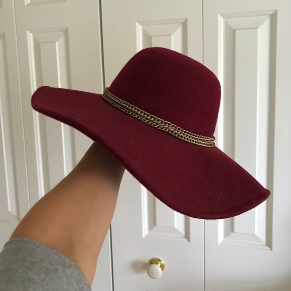 Charlotte Russe Accessories - Burgundy Wide Brim Wool Blend Floppy Hat